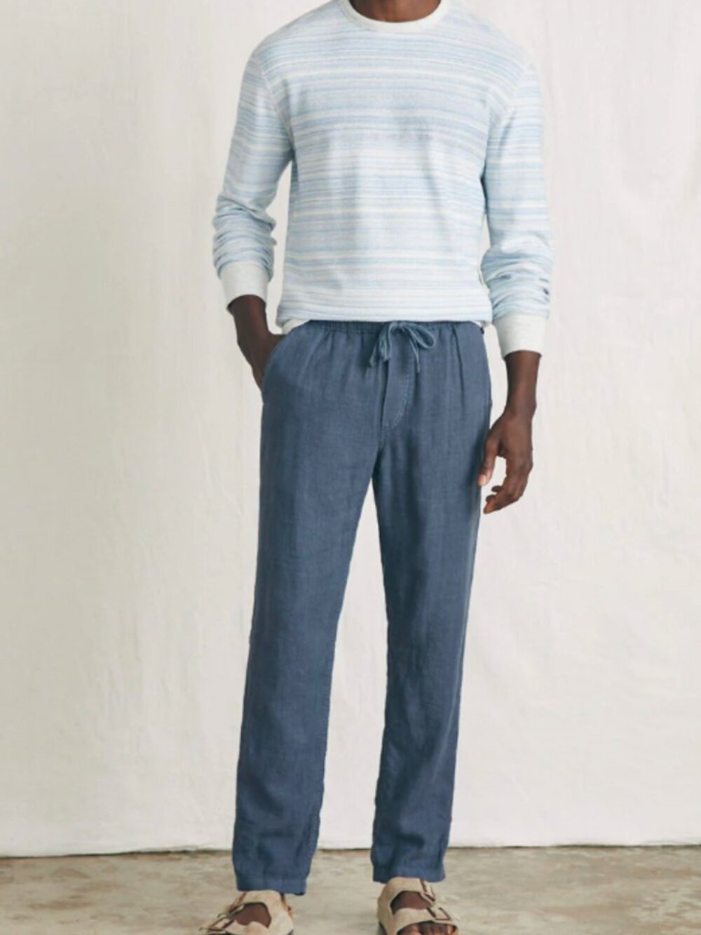Faherty Linen Drawstring Pant Size S Lookout Navy